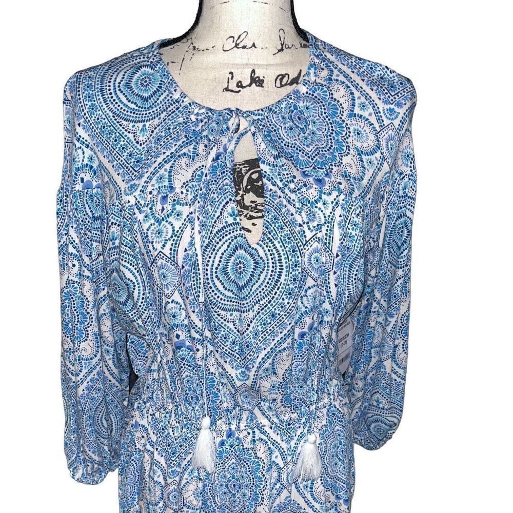 NWT Scoop drop shoulder mini blue & white dress XS - Picture 2 of 7